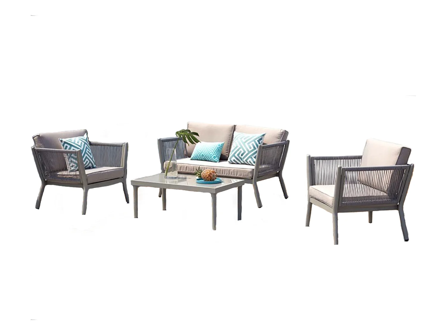 Salon jardin alu et corde gris clair ANAHMA