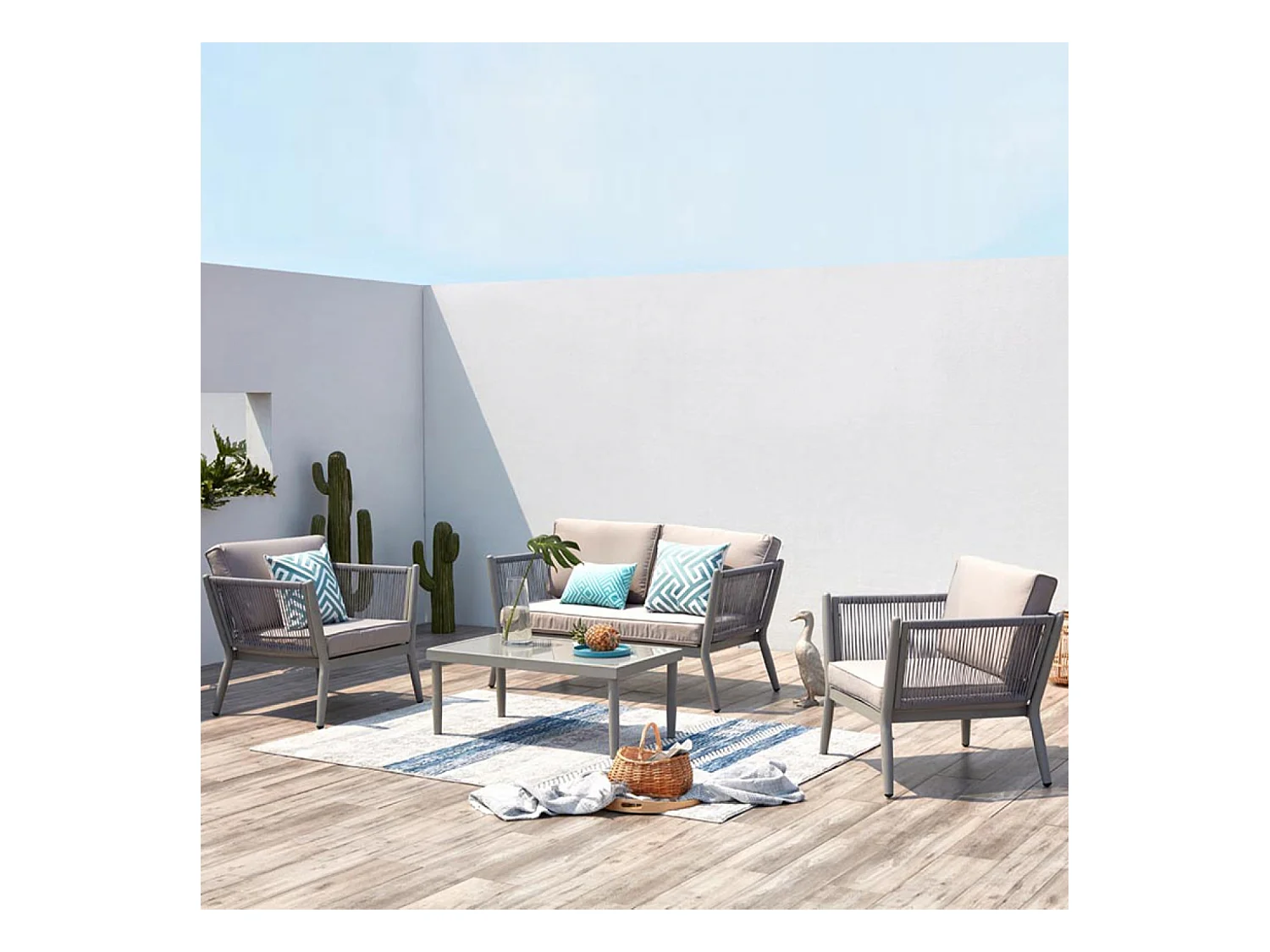 Salon jardin alu et corde gris clair ANAHMA