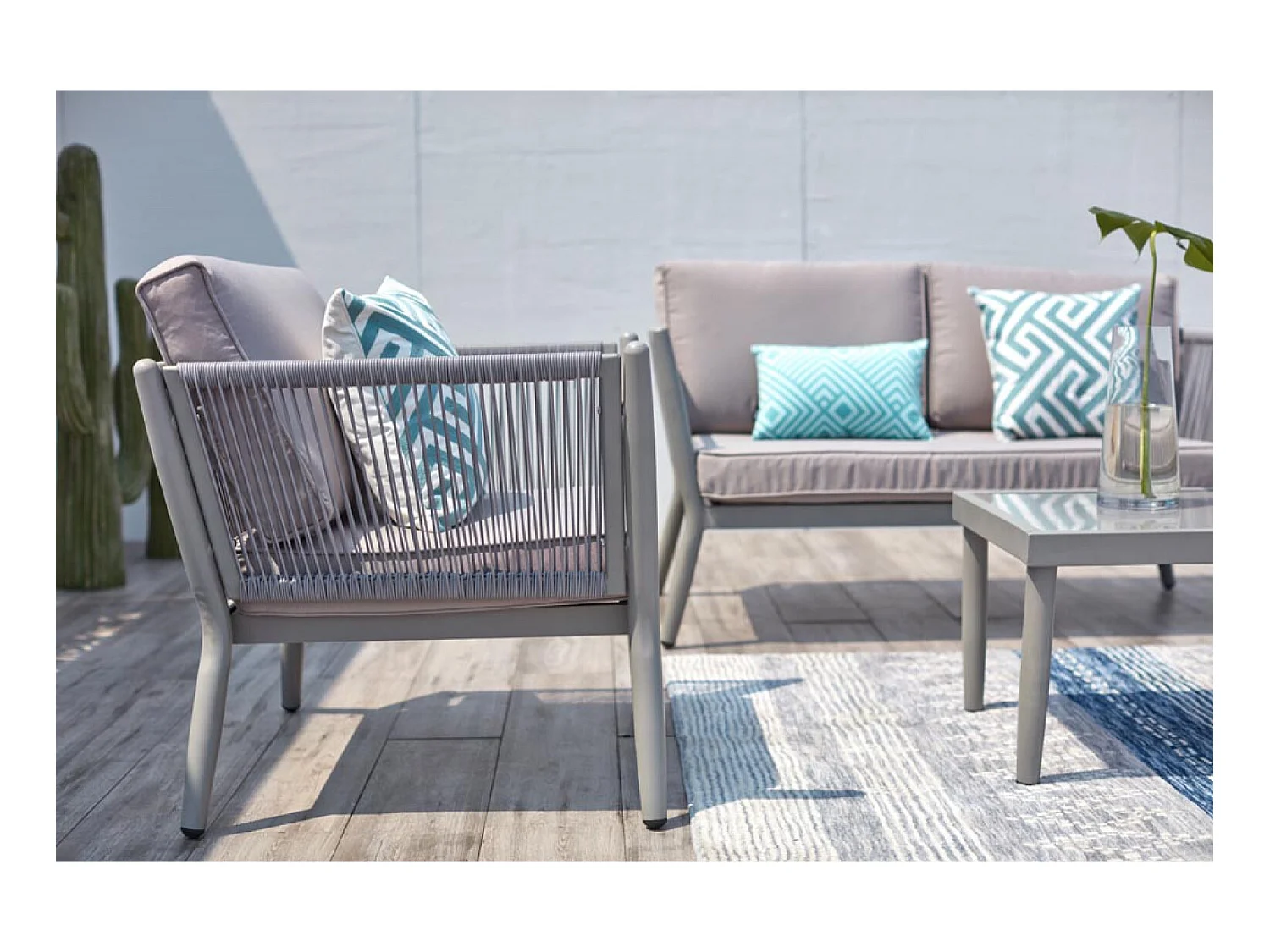 Salon jardin alu et corde gris clair ANAHMA