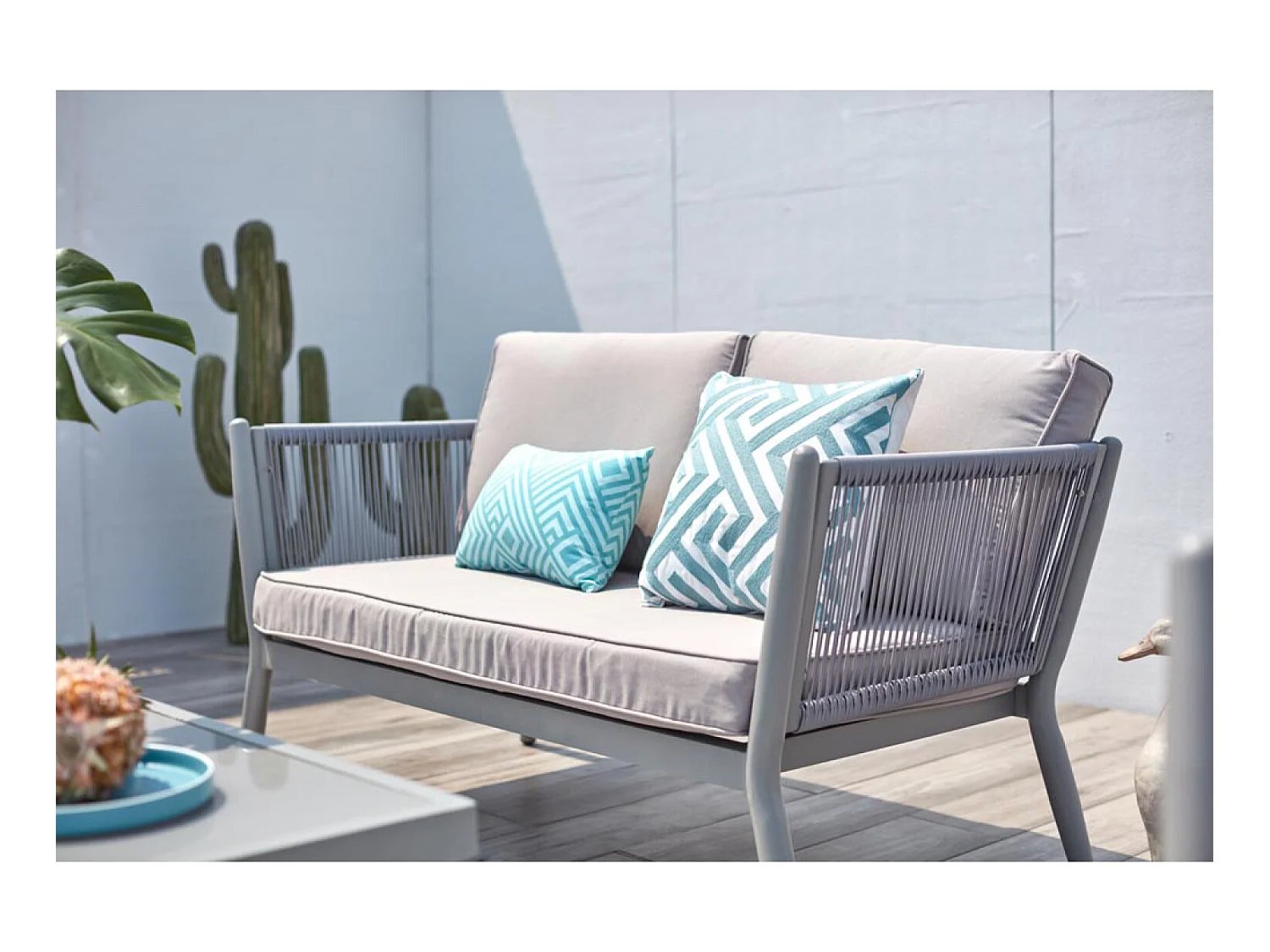 Salon jardin alu et corde gris clair ANAHMA