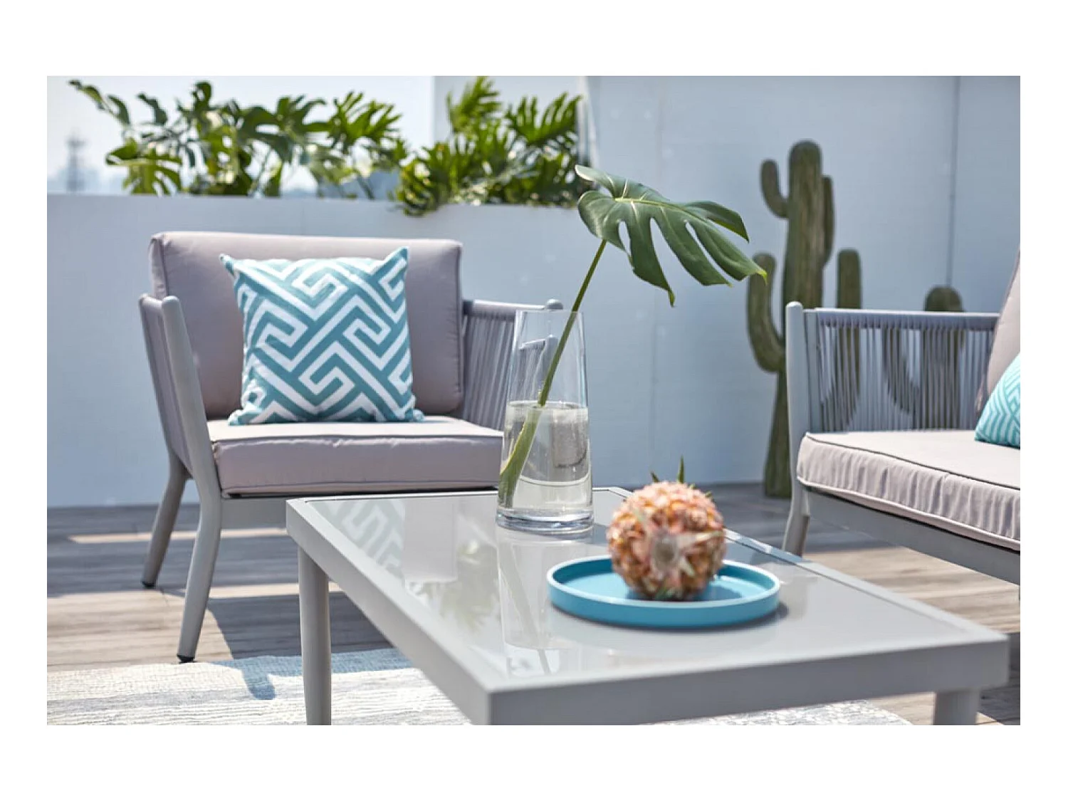 Salon jardin alu et corde gris clair ANAHMA