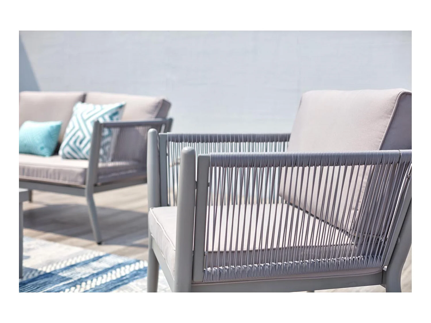 Salon jardin alu et corde gris clair ANAHMA