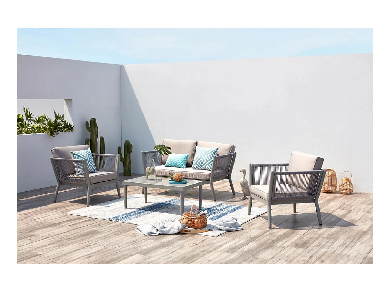 Salon jardin alu et corde gris clair ANAHMA