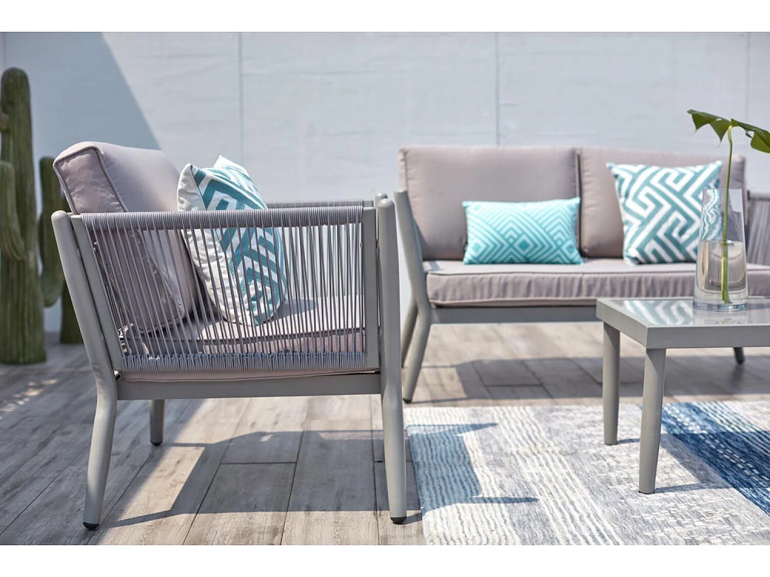 Salotto da giardino in alluminio e corda grigio chiaro ANAHMA