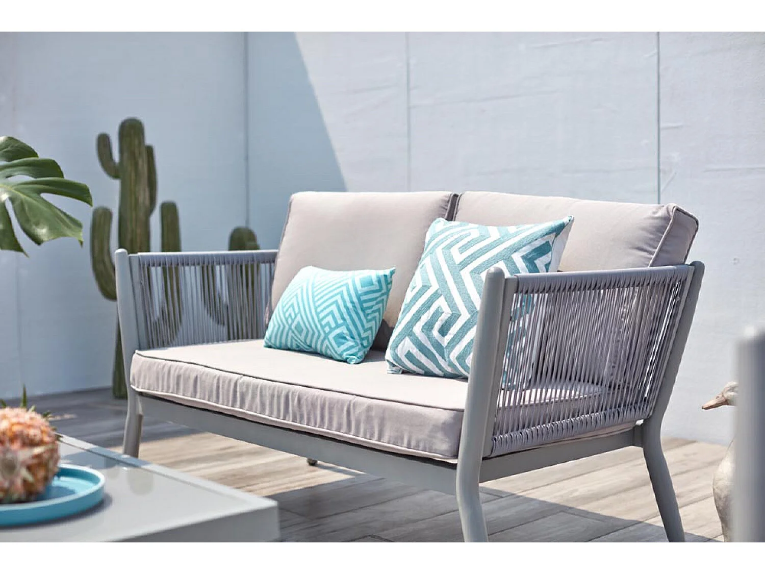 Salotto da giardino in alluminio e corda grigio chiaro ANAHMA