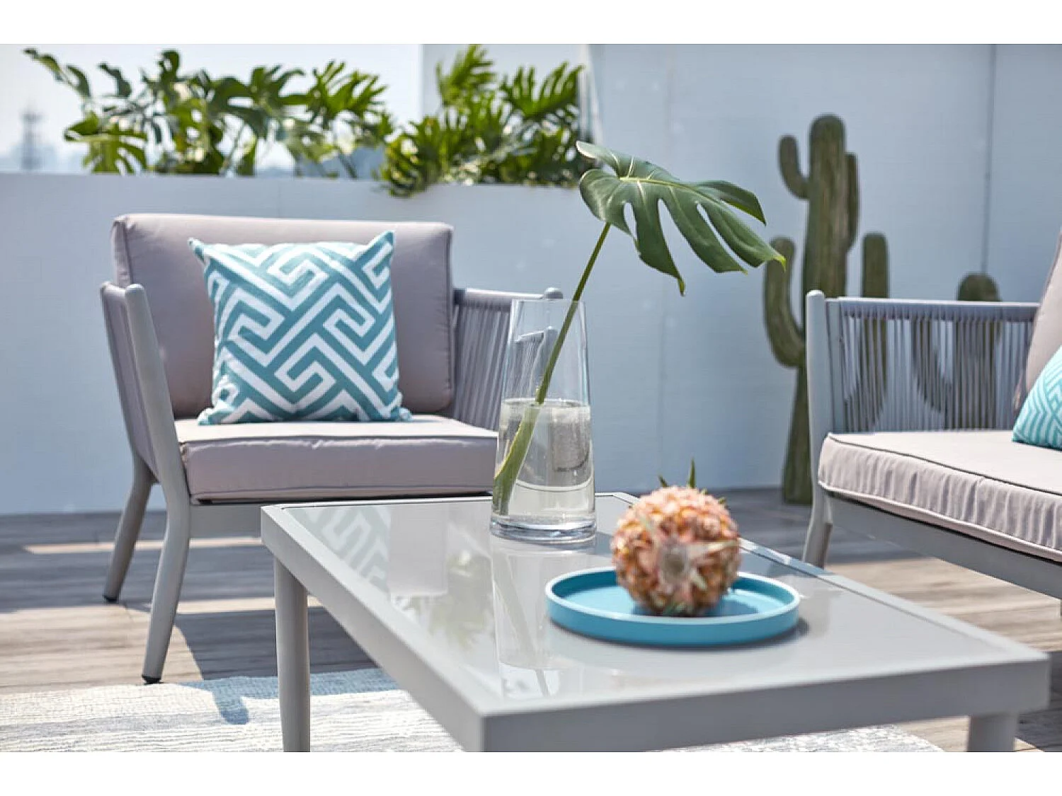 Salotto da giardino in alluminio e corda grigio chiaro ANAHMA