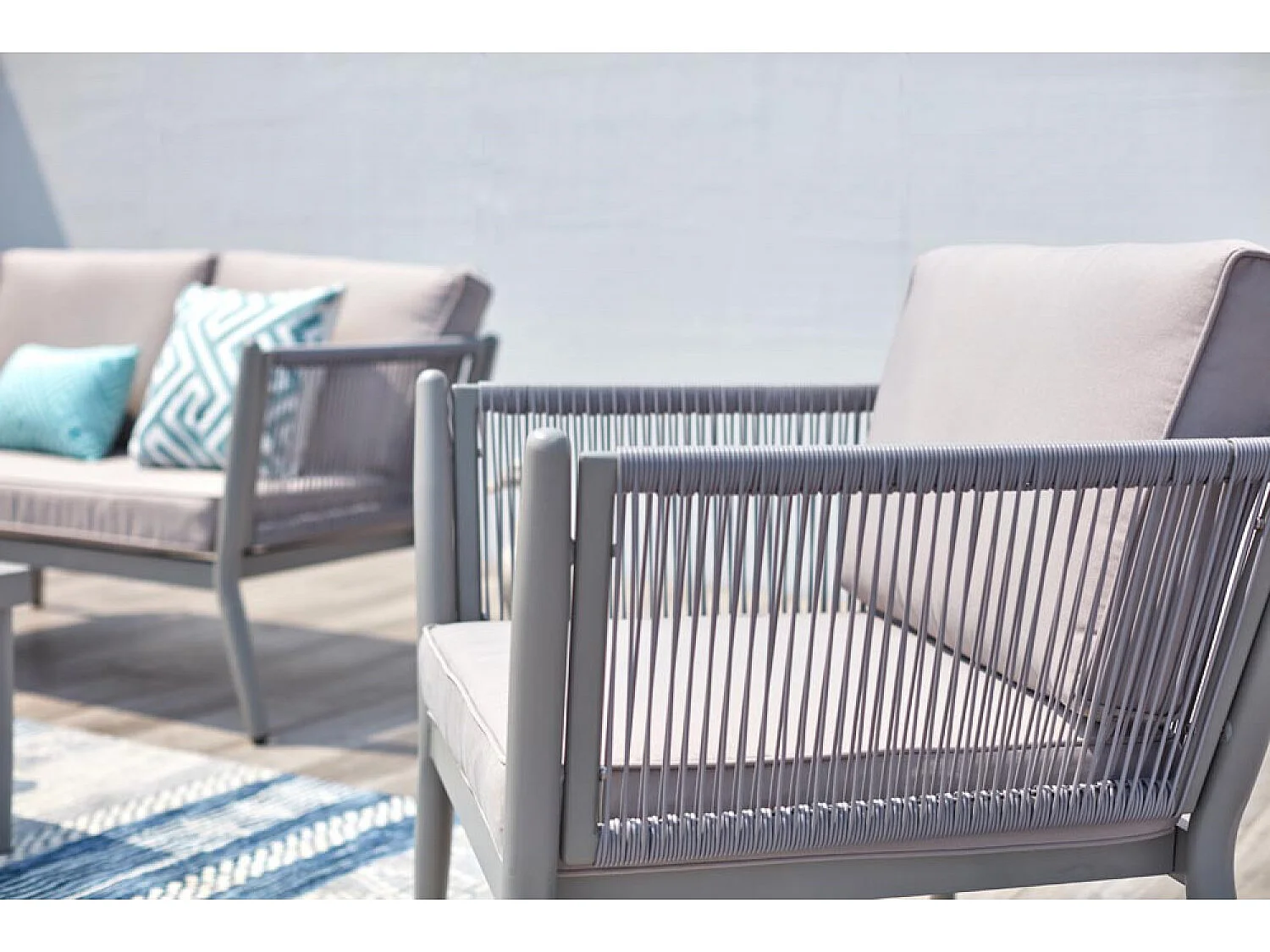 Salotto da giardino in alluminio e corda grigio chiaro ANAHMA