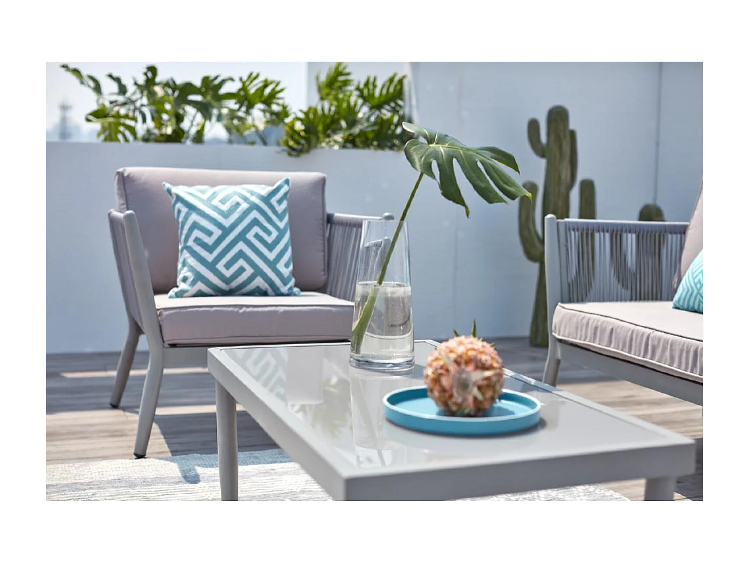 Conjunto de jardín 4 plazas de aluminio y cuerda gris claro ANAHMA