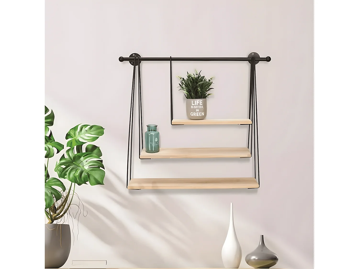 Drahtförmiges Wandregal mit 3 Ebenen 67,5cmx62cm