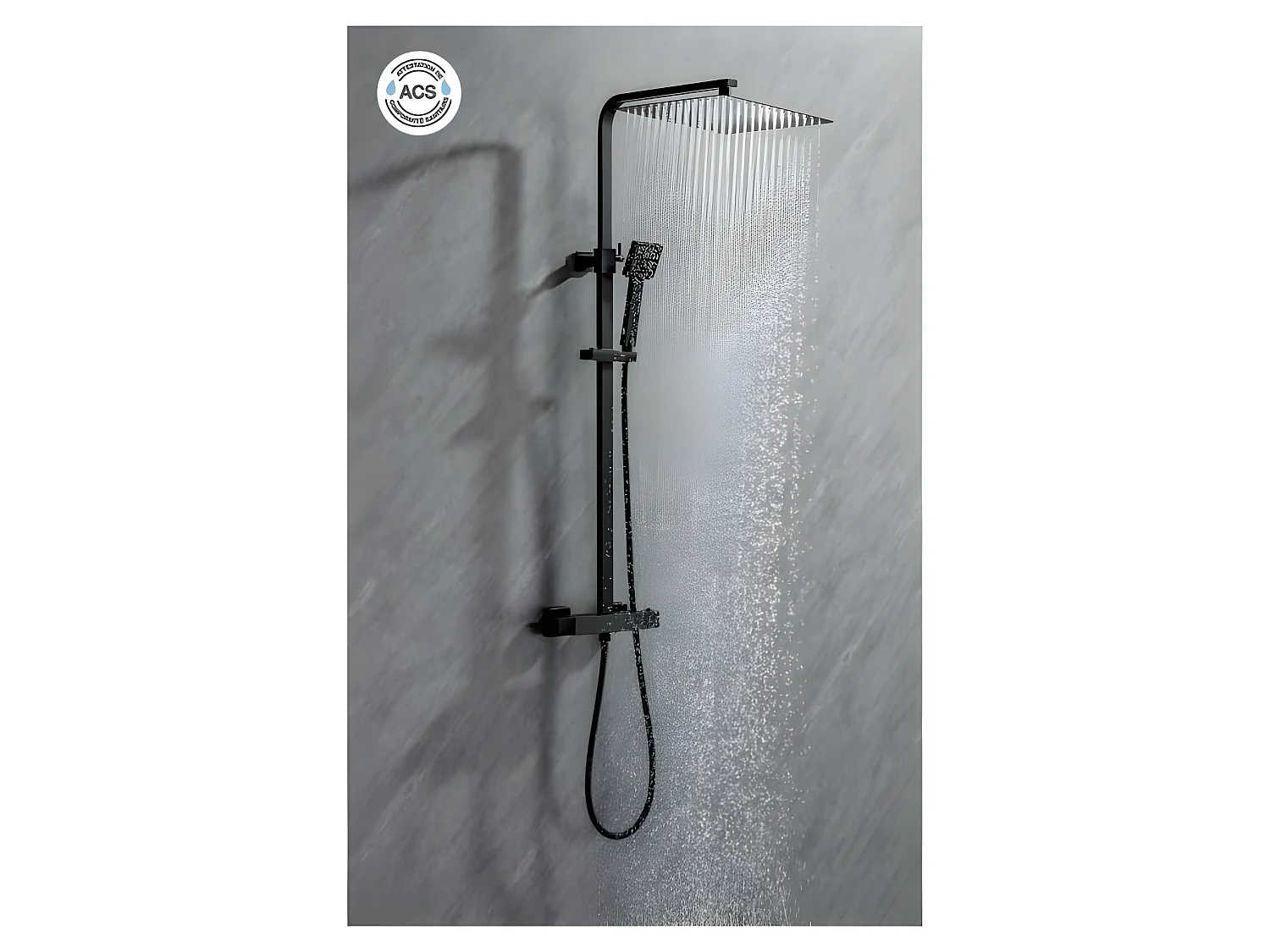 Colonne de douche OCEANIC - Mitigeur thermostatique - Pomme haute carrée 30x30 cm - Noir mat