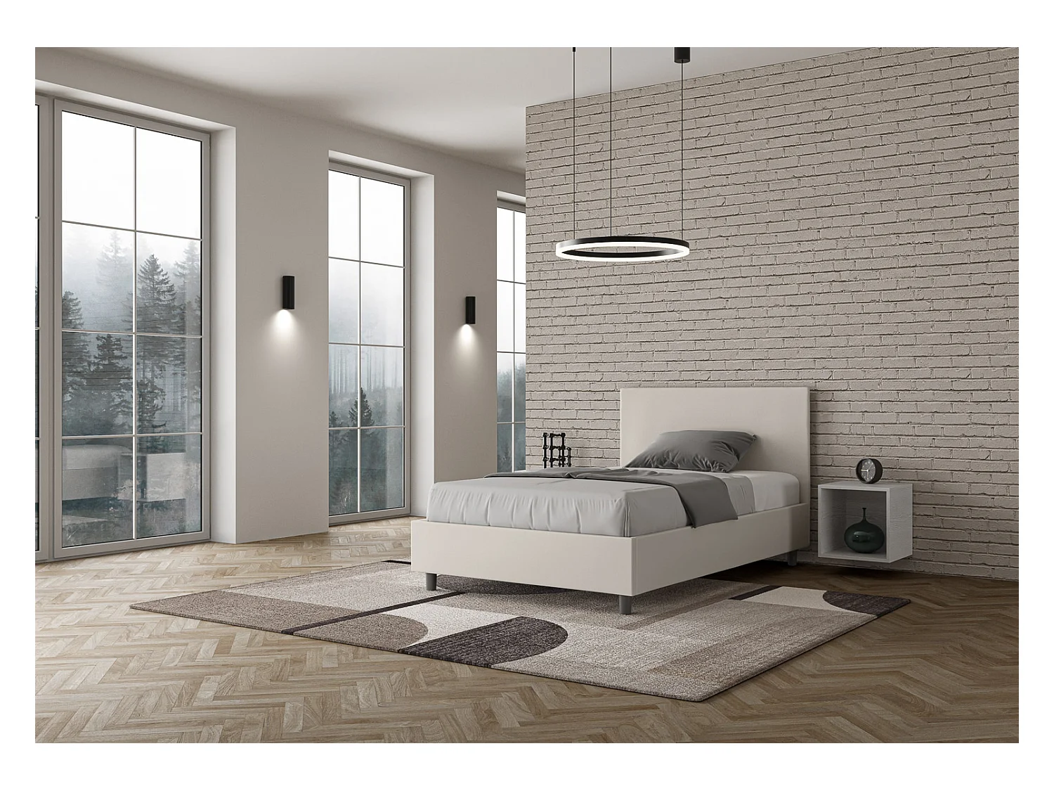 Polsterbett Adele aus weißem Kunstleder ohne Untergestell 120x190