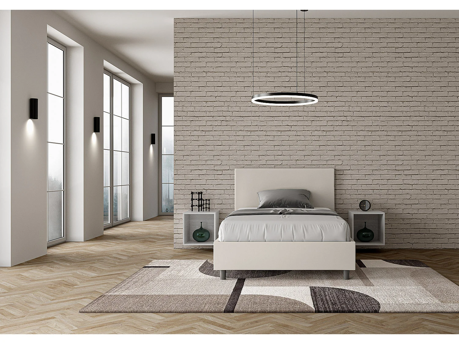 Lit 1 place et demi sans sommier rembourré 120x190 similicuir blanc Adele