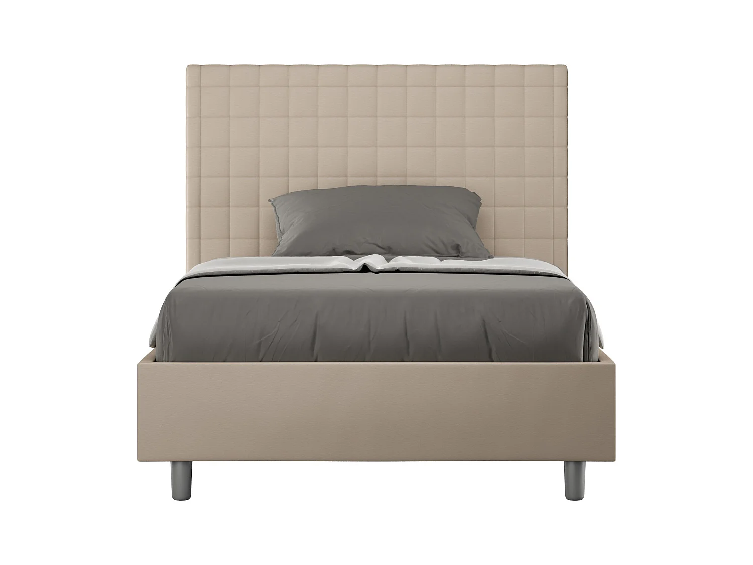 Lit avec sommier rembourrée 140x190 similicuir taupe Sunny