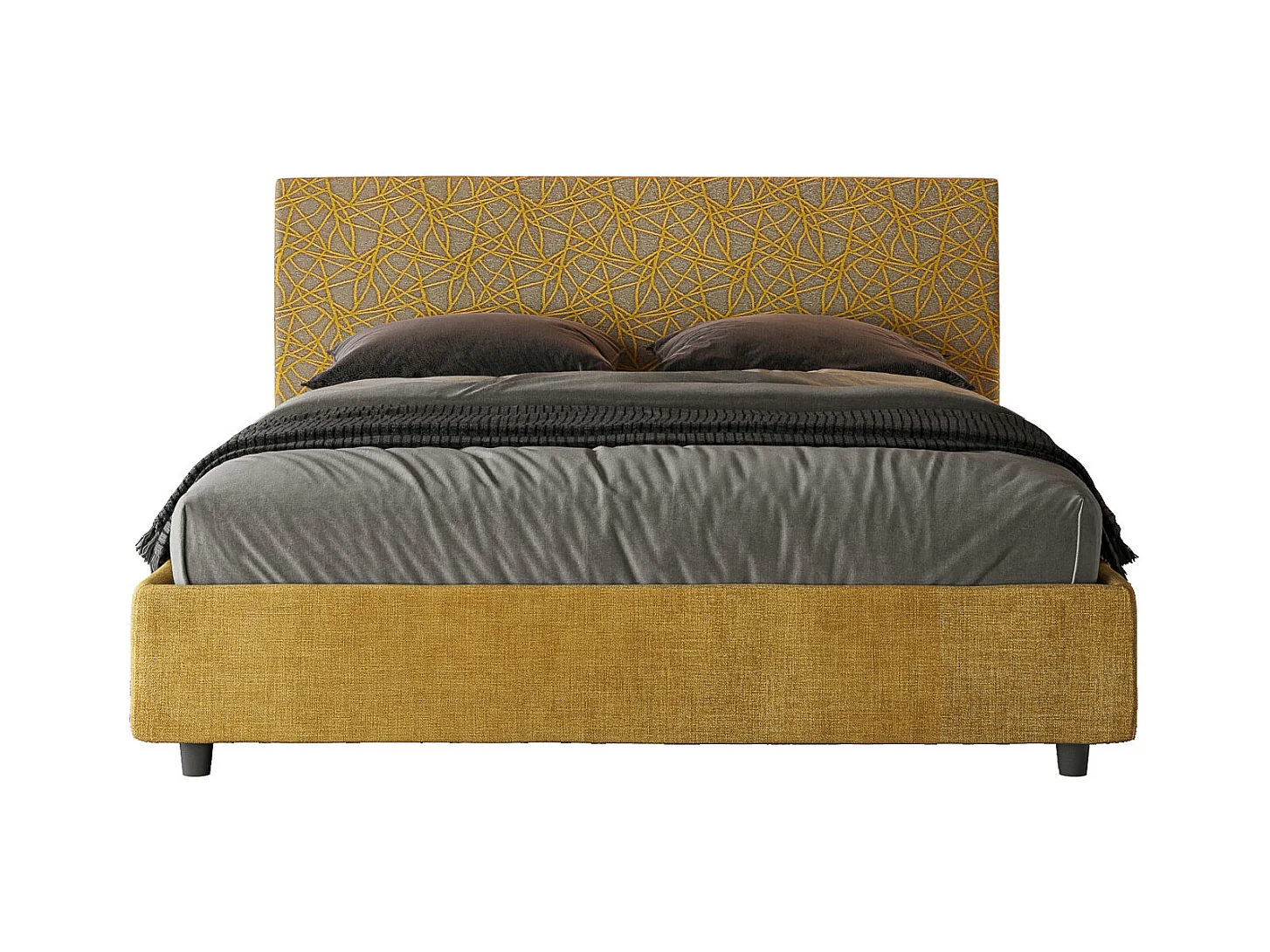 Lit sans sommier rembourré 160x190 tissu Era 06 jaune Arla