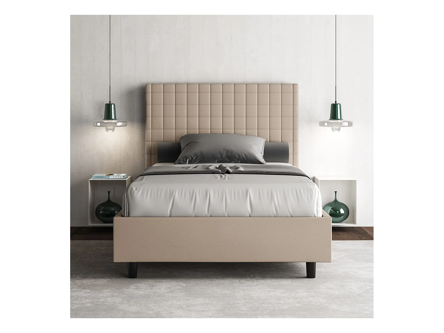 Letto senza rete imbottito 140x190 similpelle tortora Sunny