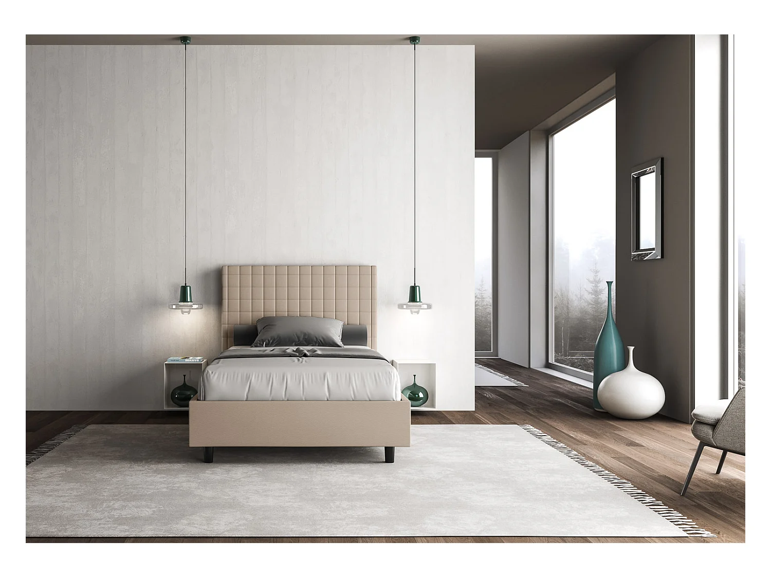 Letto senza rete imbottito 140x190 similpelle tortora Sunny