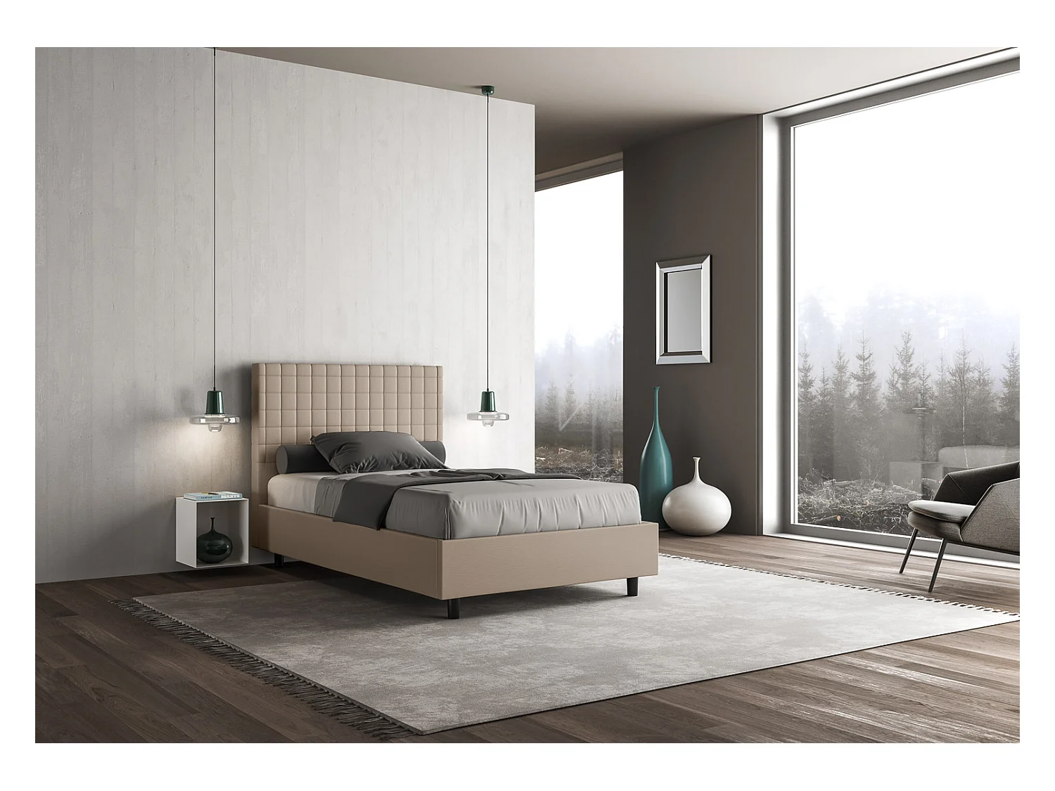 Letto senza rete imbottito 140x190 similpelle tortora Sunny