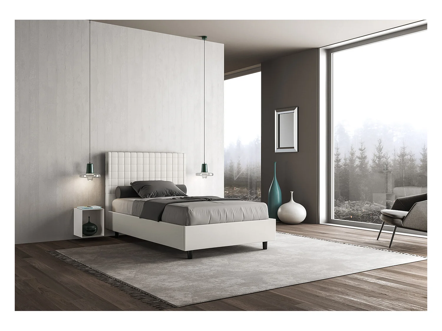 Letto senza rete imbottito 140x190 similpelle bianco Sunny