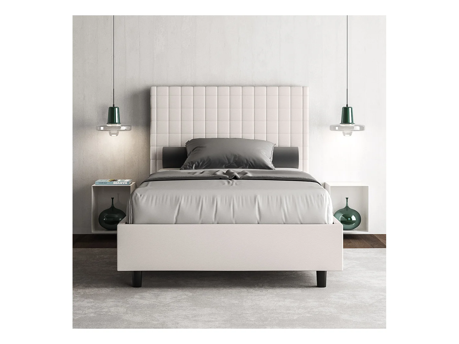 Letto senza rete imbottito 140x190 similpelle bianco Sunny