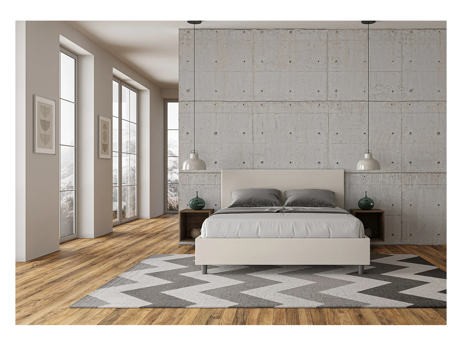 Adele wit kunstleer bed met gestoffeerd onderstel 160x190