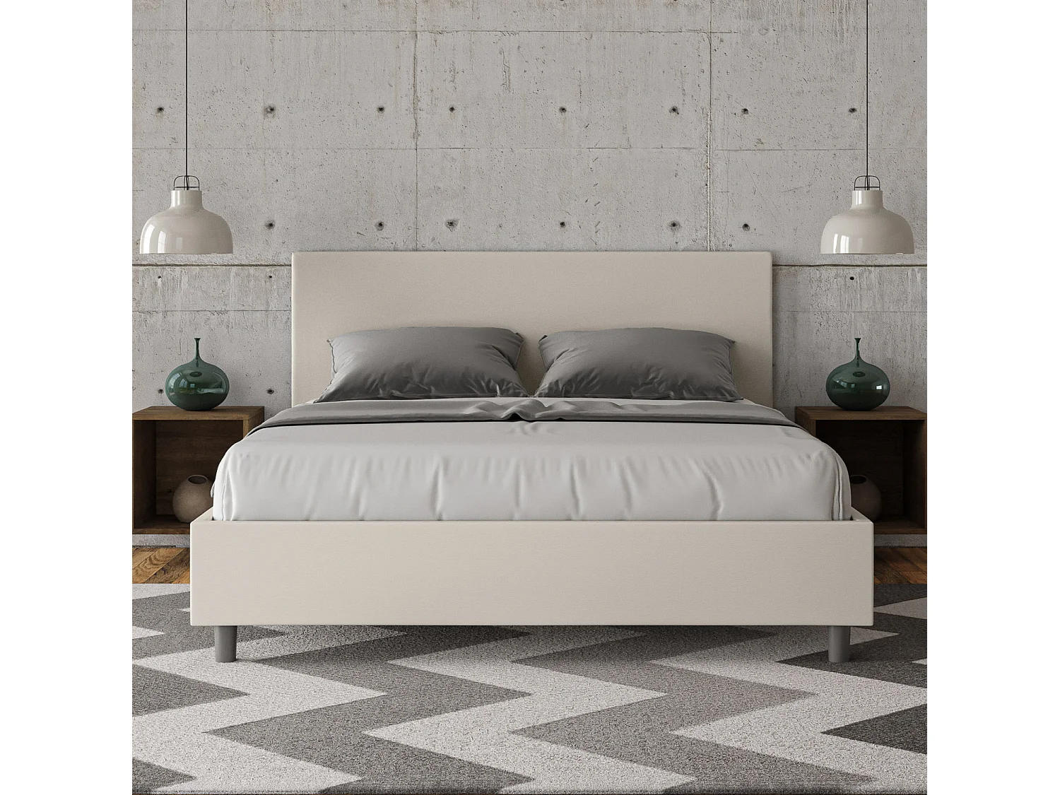 Lit avec sommier rembourré 160x190 similicuir blanc Adele
