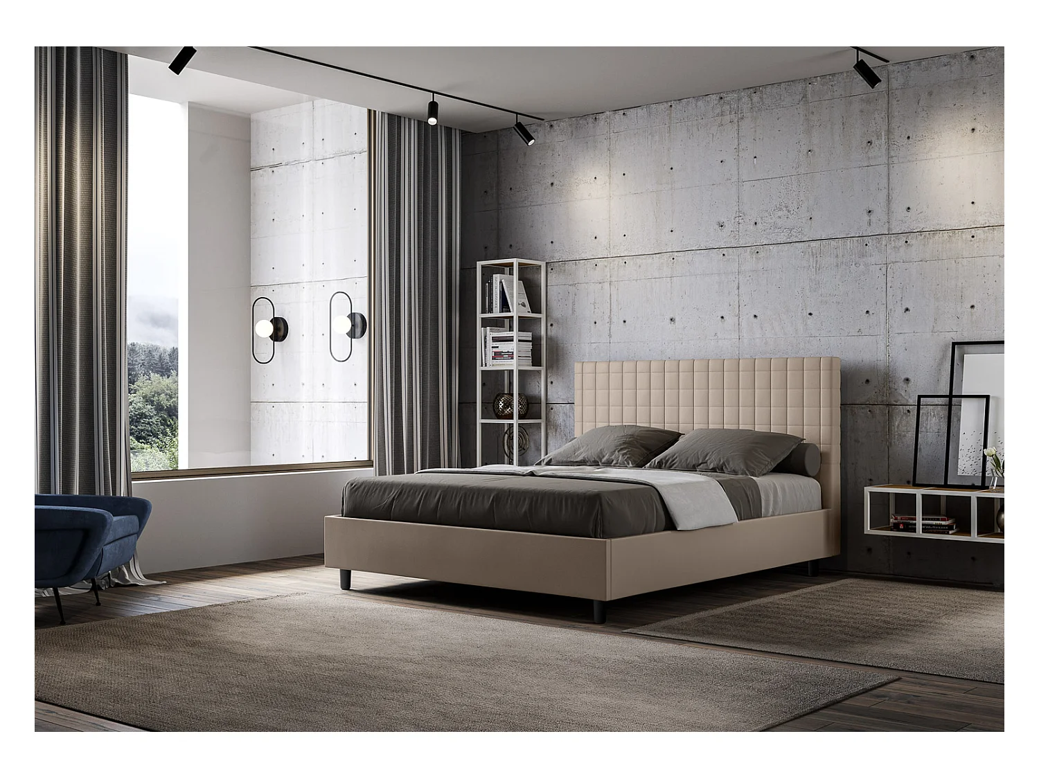 Letto contenitore imbottito 160x200 similpelle tortora Sunny