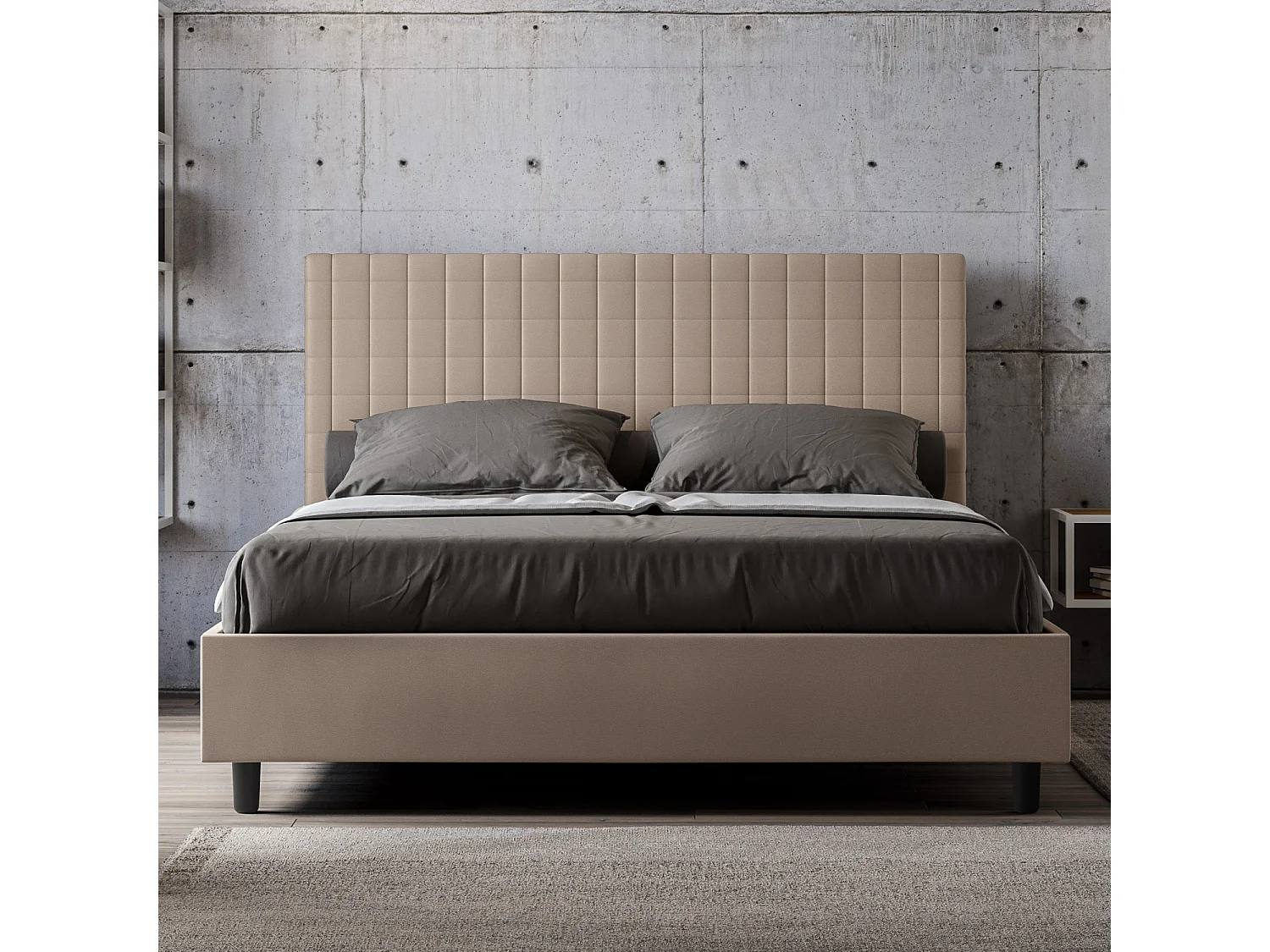 Lit coffre rembourré 160x200 similicuir taupe Sunny