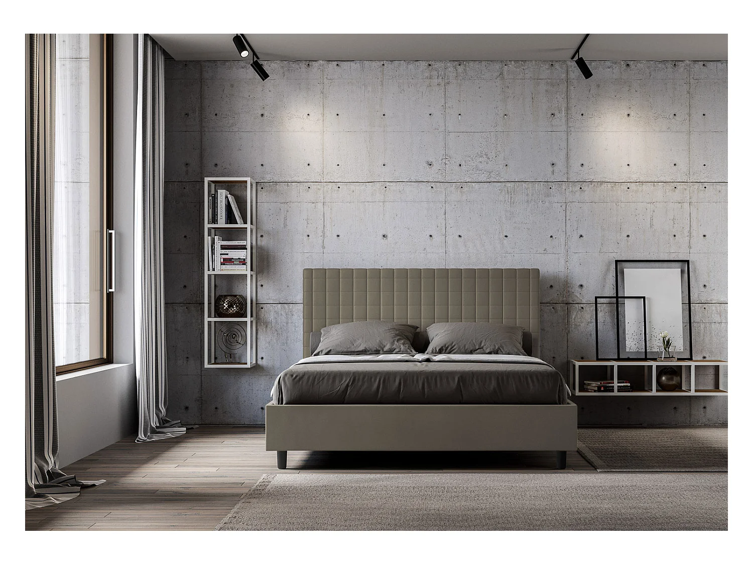 Lit coffre rembourrée 160x190 similicuir cappuccino Sunny