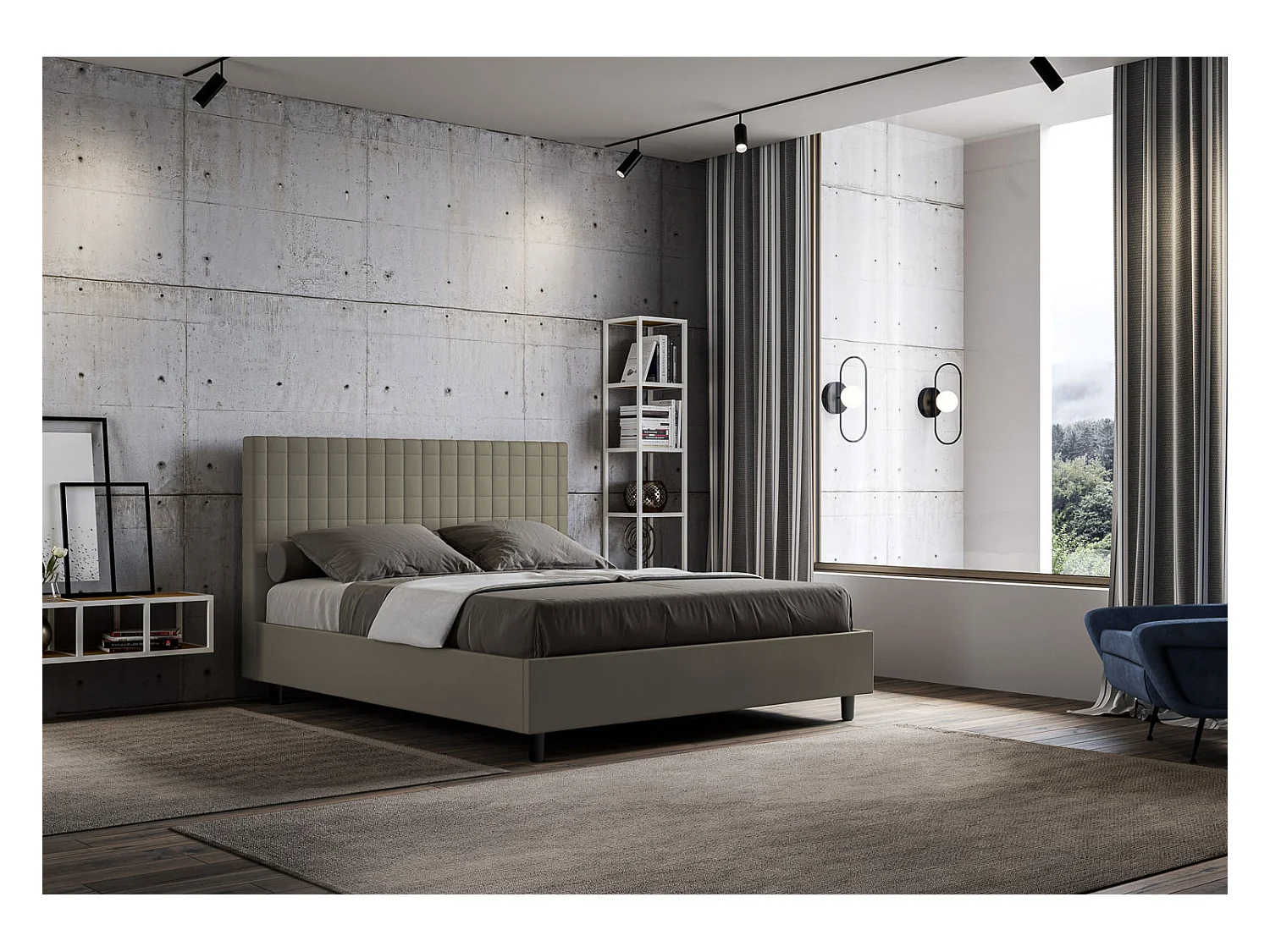 Lit coffre rembourrée 160x190 similicuir cappuccino Sunny