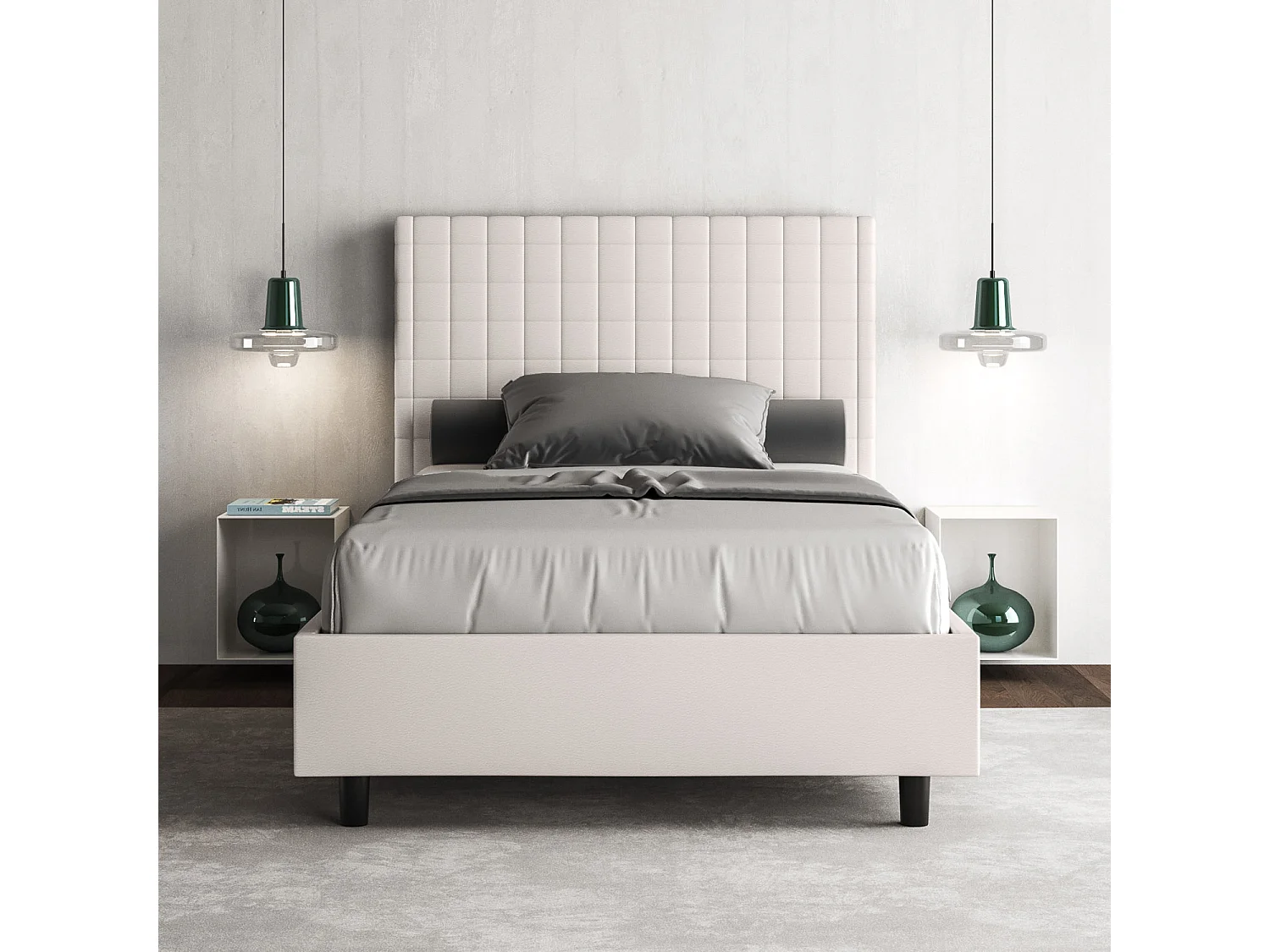 Gestoffeerd bed 140x190 met opbergruimte kunstleer wit Sunny