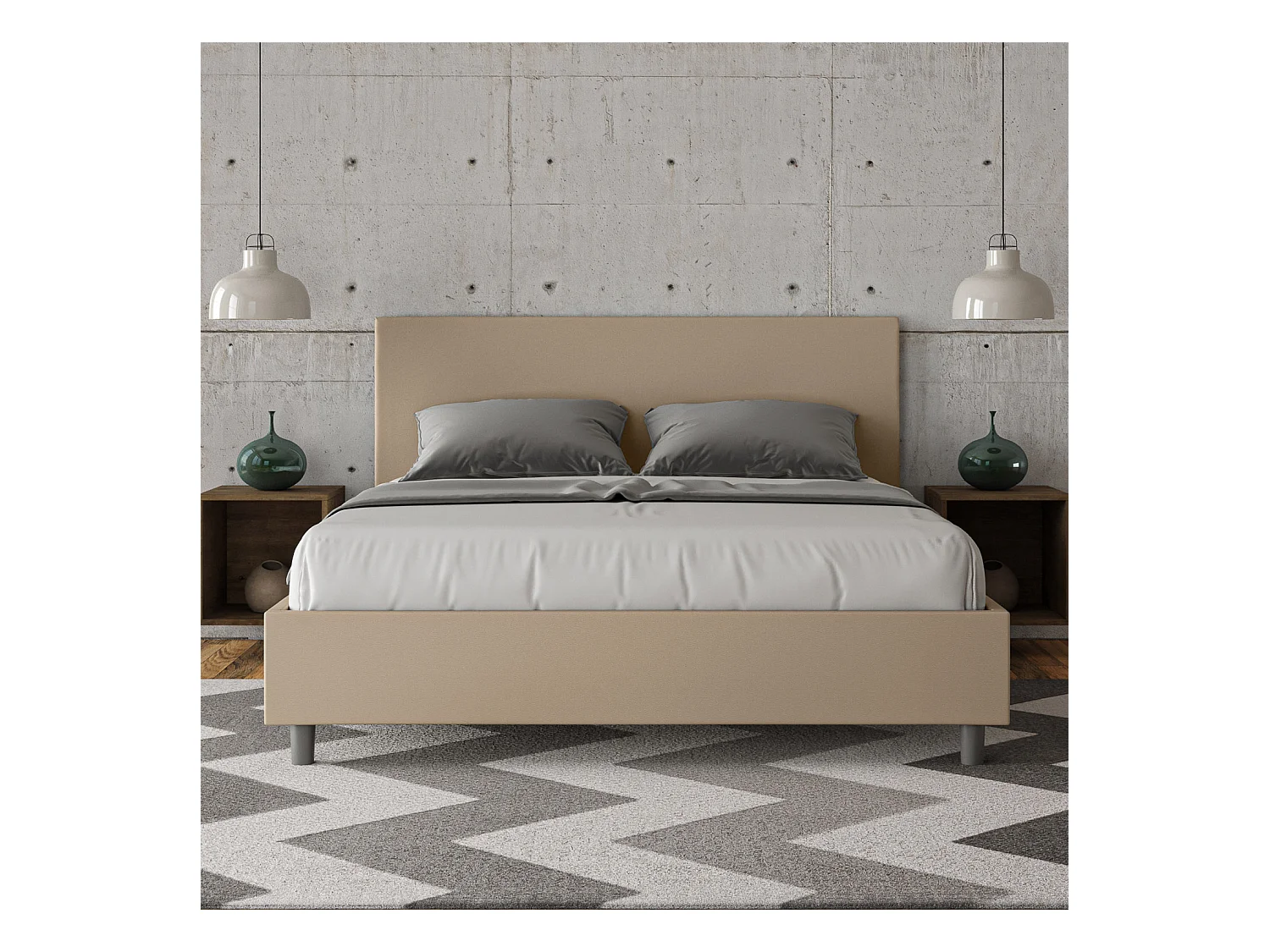 Cama contenedor tapizada símil piel gris tórtola Adele 160x190