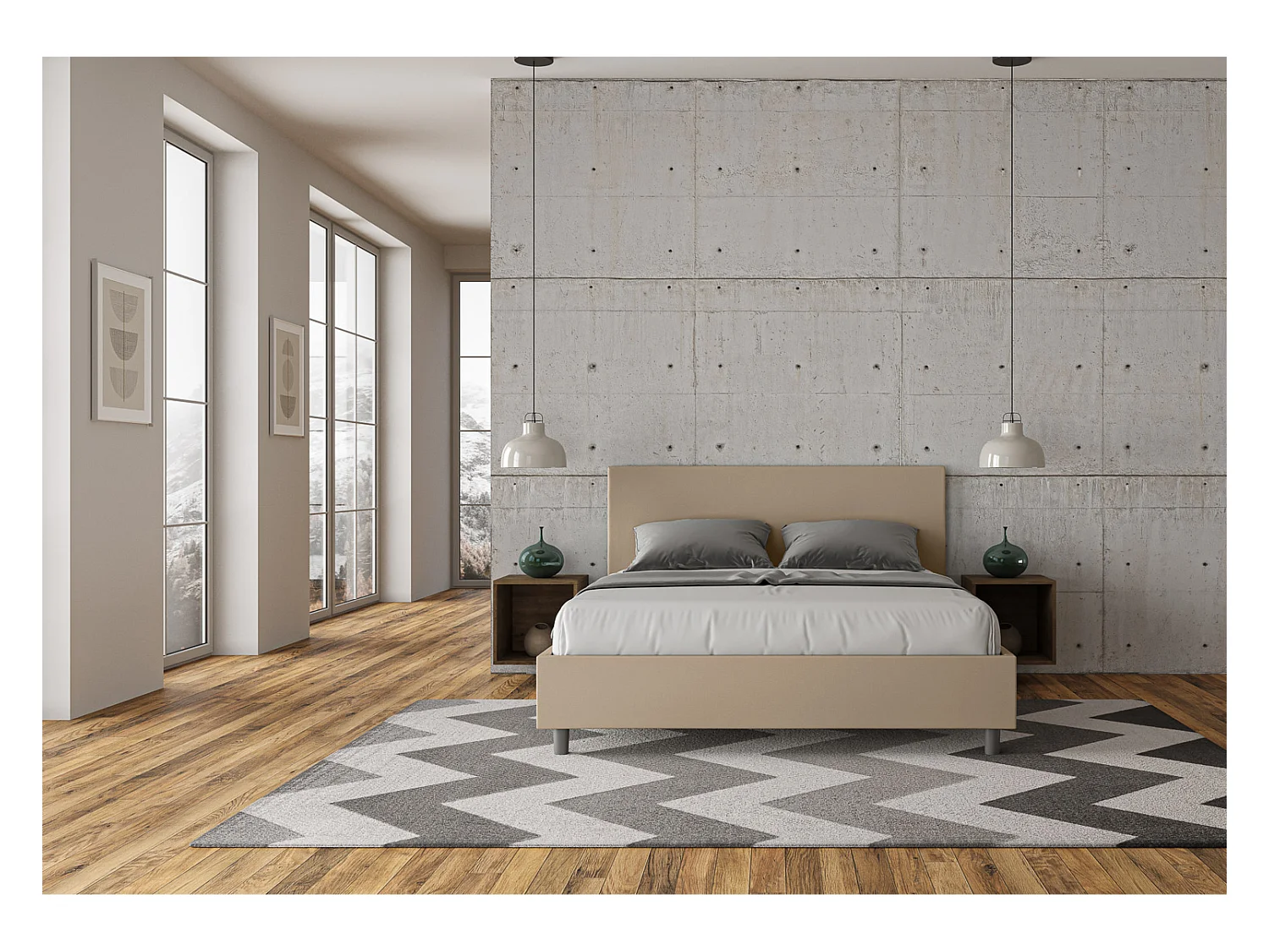 Letto contenitore imbottito 160x190 similpelle tortora Adele