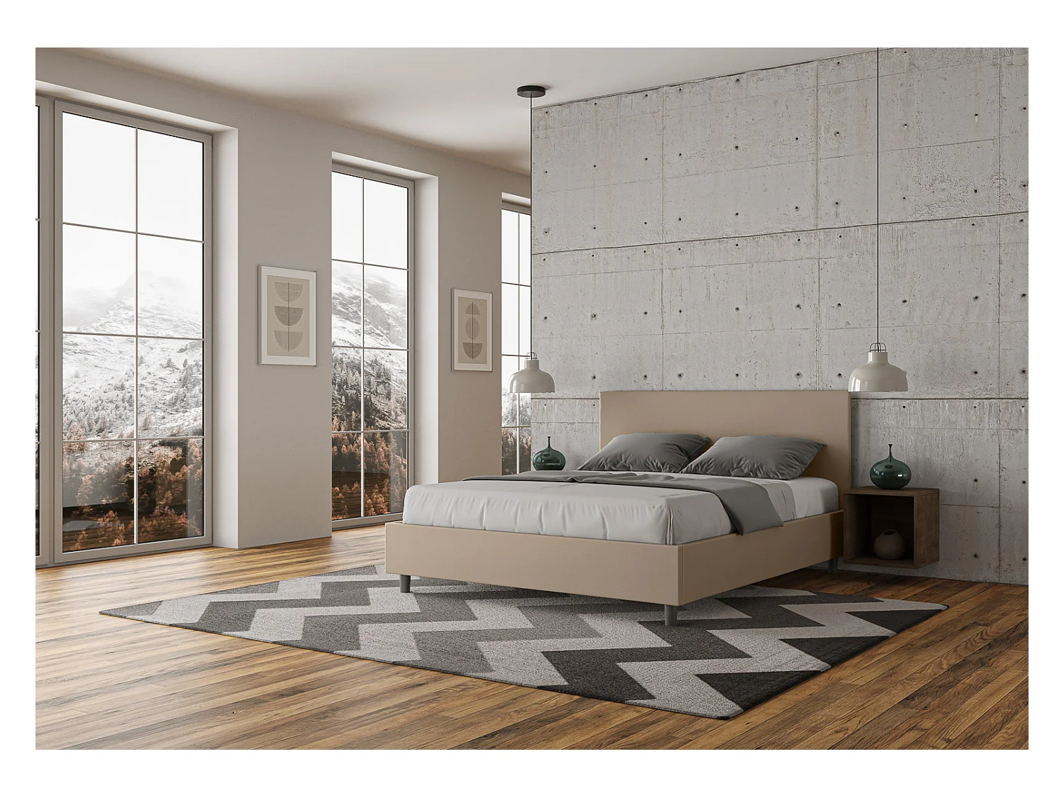 Letto contenitore imbottito 160x190 similpelle tortora Adele