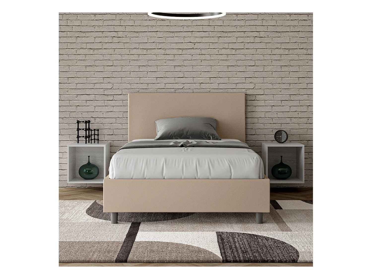 Lit 1 place et demi coffre rembourré 120x190 similicuir taupe Adele