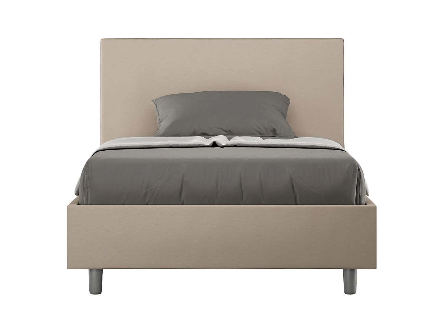 Lit 1 place et demi coffre rembourré 120x190 similicuir taupe Adele