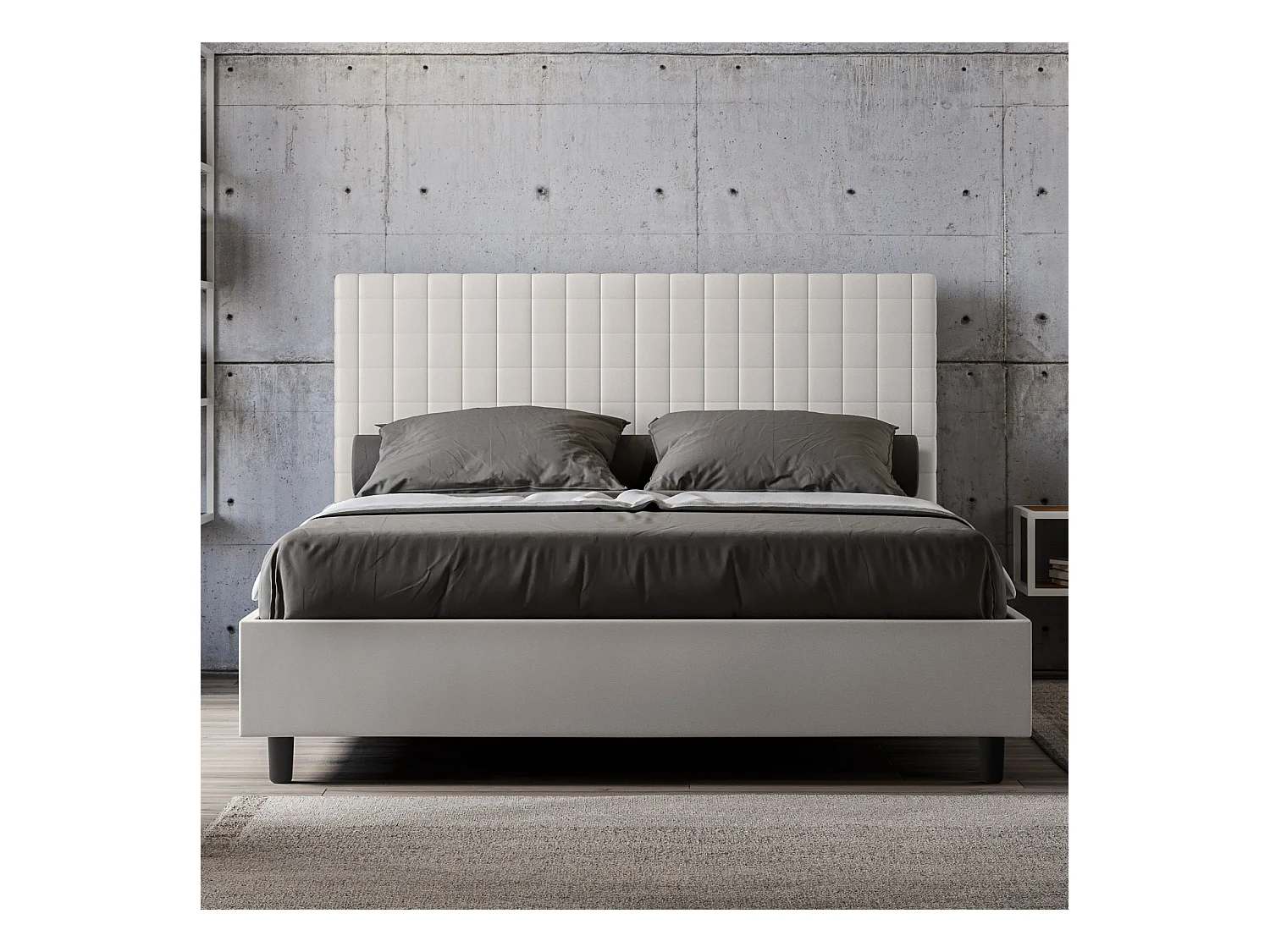 Lit coffre rembourrée 160x190 similicuir blanc Sunny