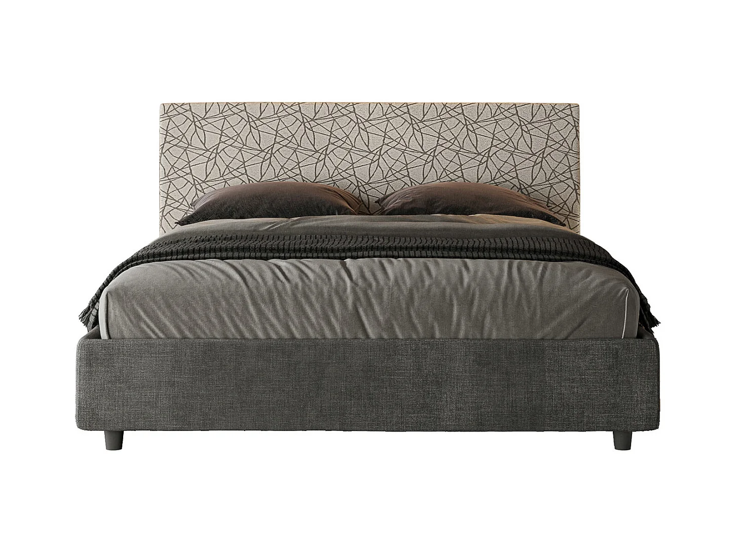 Letto contenitore imbottito 160x190 tessuto Era 02 grigio Arla