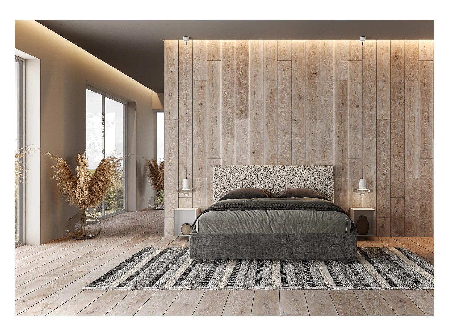 Letto contenitore imbottito 160x190 tessuto Era 02 grigio Arla