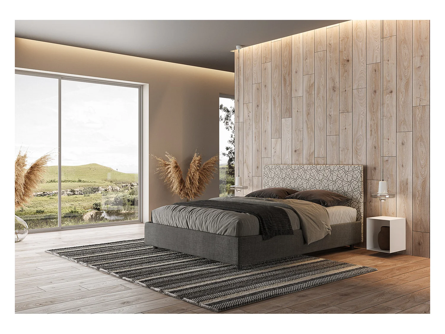 Letto contenitore imbottito 160x190 tessuto Era 02 grigio Arla