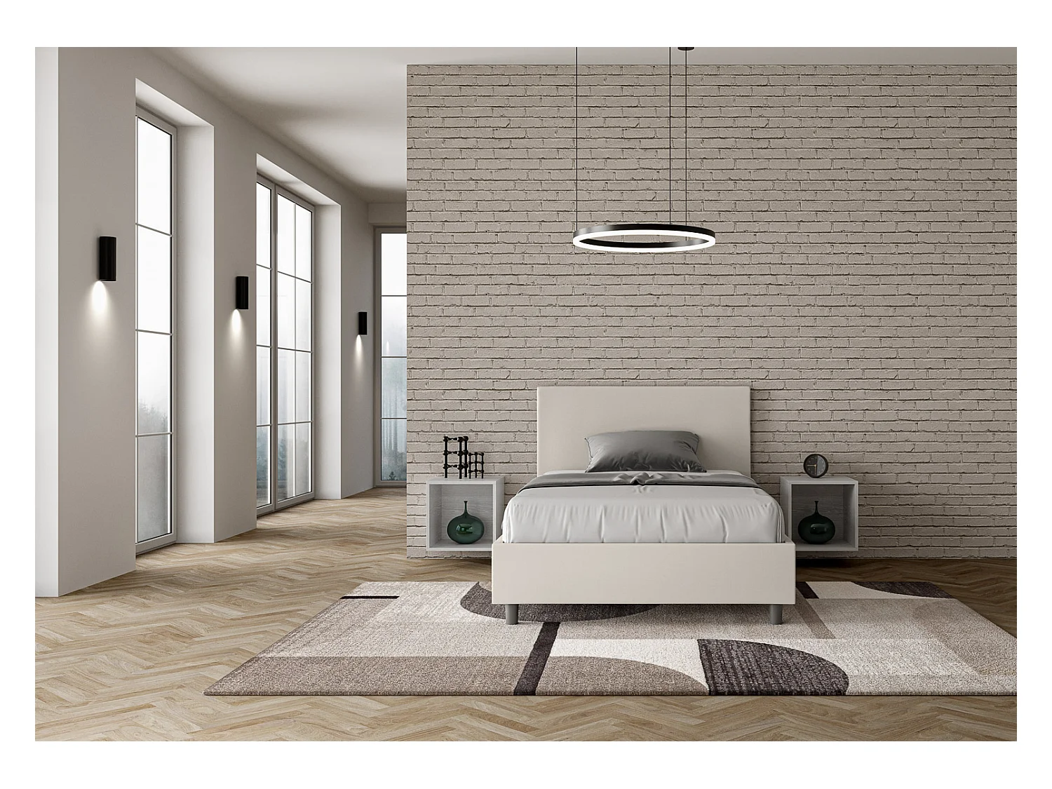 Lit 1 place et demi coffre rembourré 120x200 similicuir blanc Adele