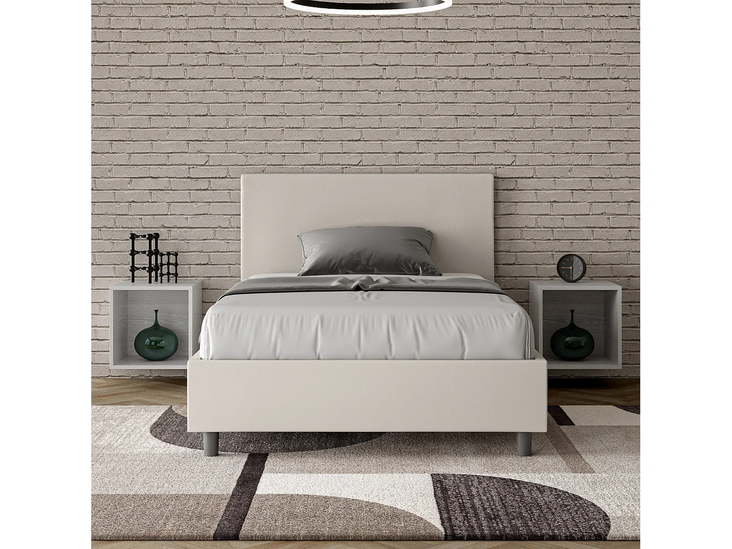 Lit 1 place et demi coffre rembourré 120x190 similicuir blanc Adele