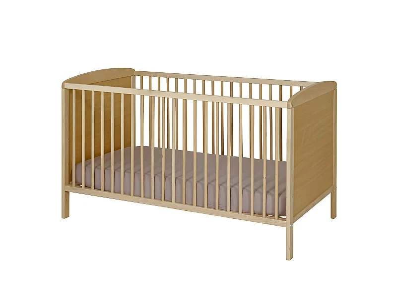 Lit bébé à barreaux 70x140 cm bois massif bois naturel FLOCON