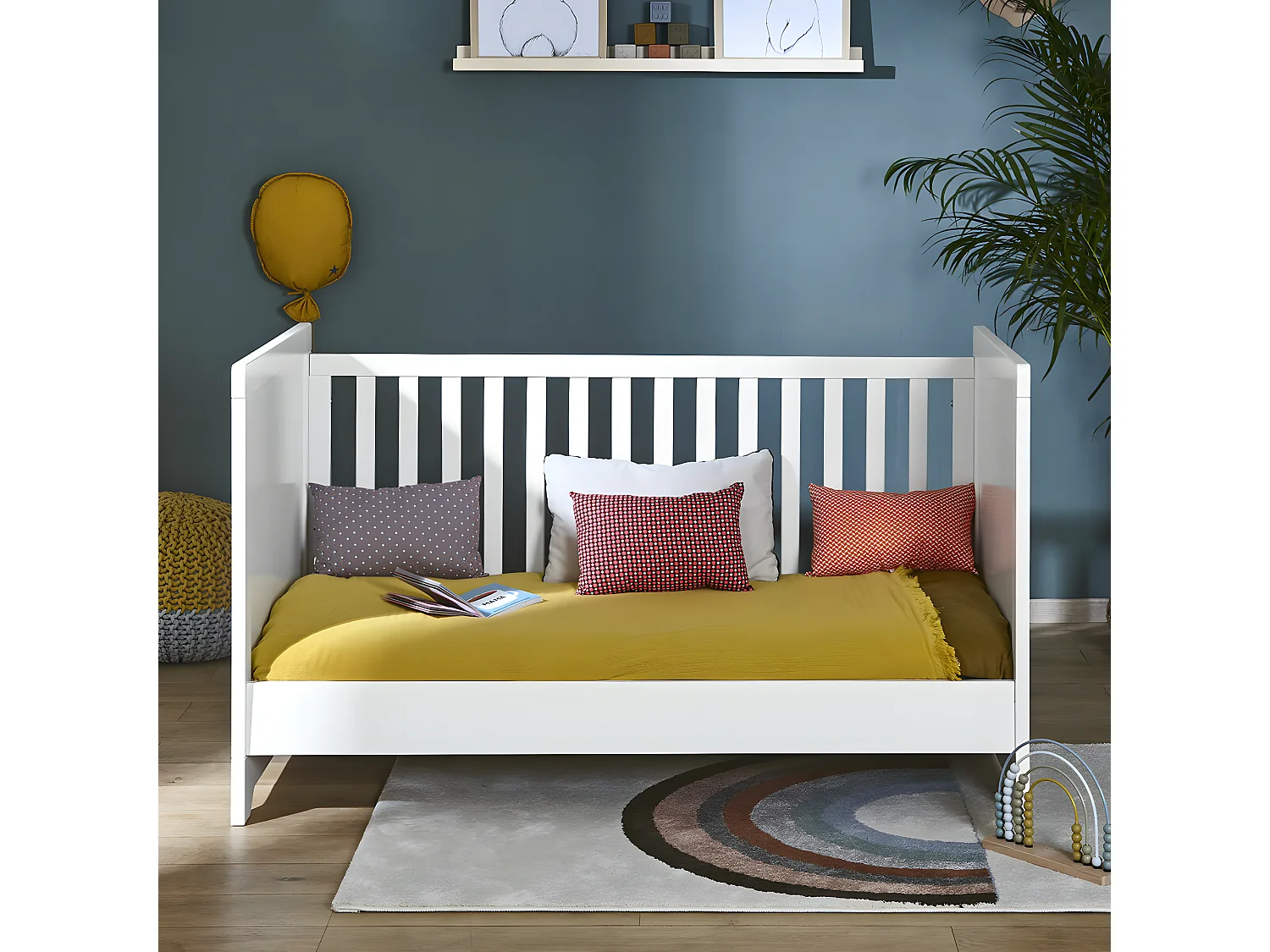 Pack lit bébé avec matelas 70x140 cm bois massif blanc MONA