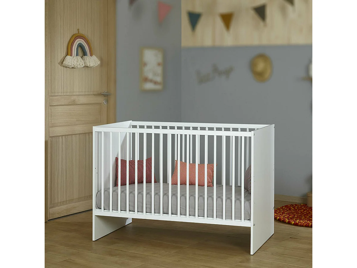Pack lit bébé à barreaux avec matelas 60x120 cm panneaux de fibres blanc PIXI