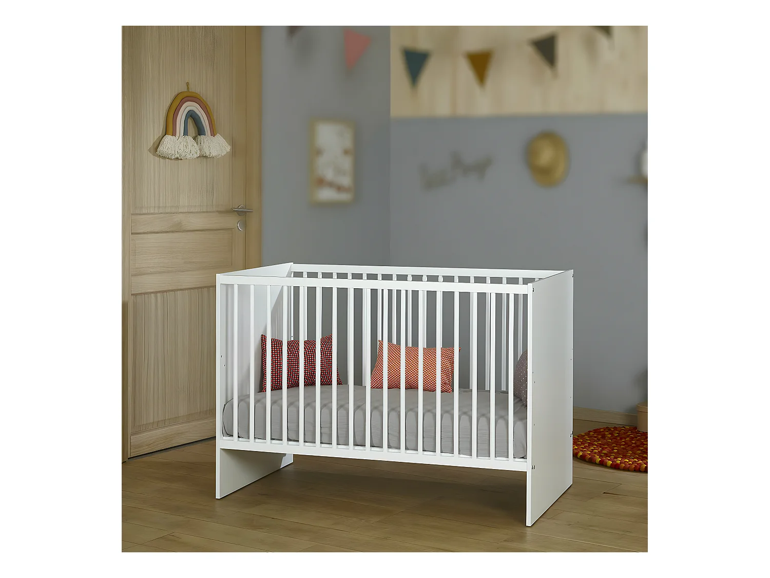 Lit bébé 60x120 cm panneaux de fibres blanc PIXI