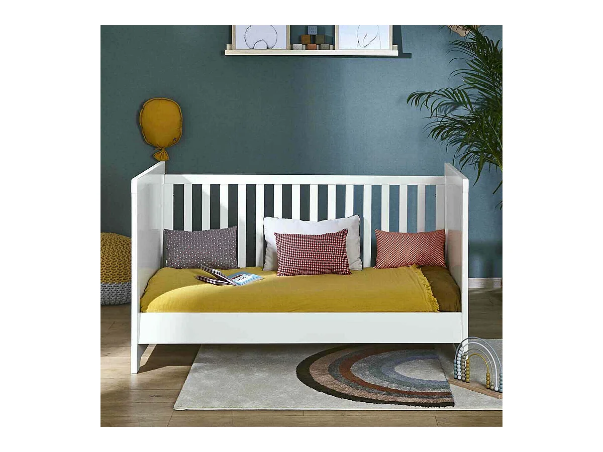 Lit bébé évolutif 70x140 cm bois massif blanc MONA