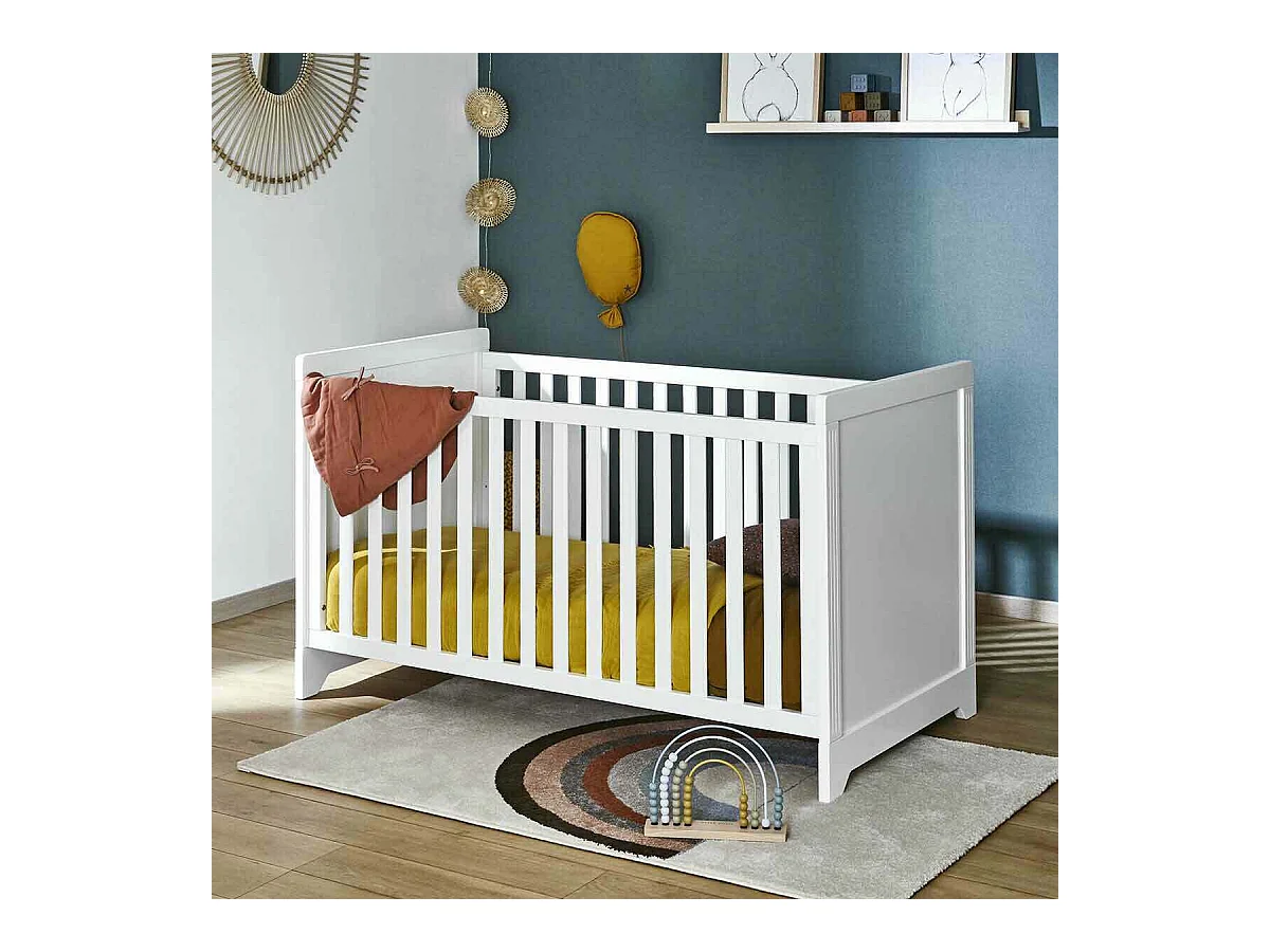 Lit bébé évolutif 70x140 cm bois massif blanc MONA