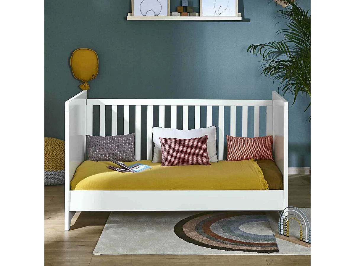 Lit bébé évolutif 70x140 cm bois massif blanc MONA