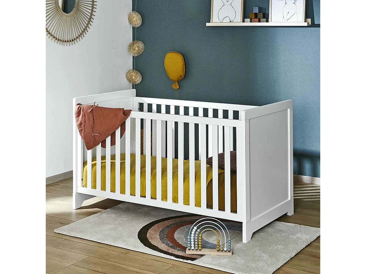 Lit bébé évolutif 70x140 cm bois massif blanc MONA