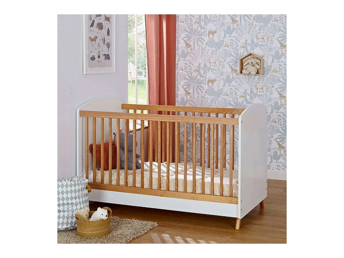 Lit bébé évolutif 70x140 cm panneaux de fibres blanc et noisette KOMBU